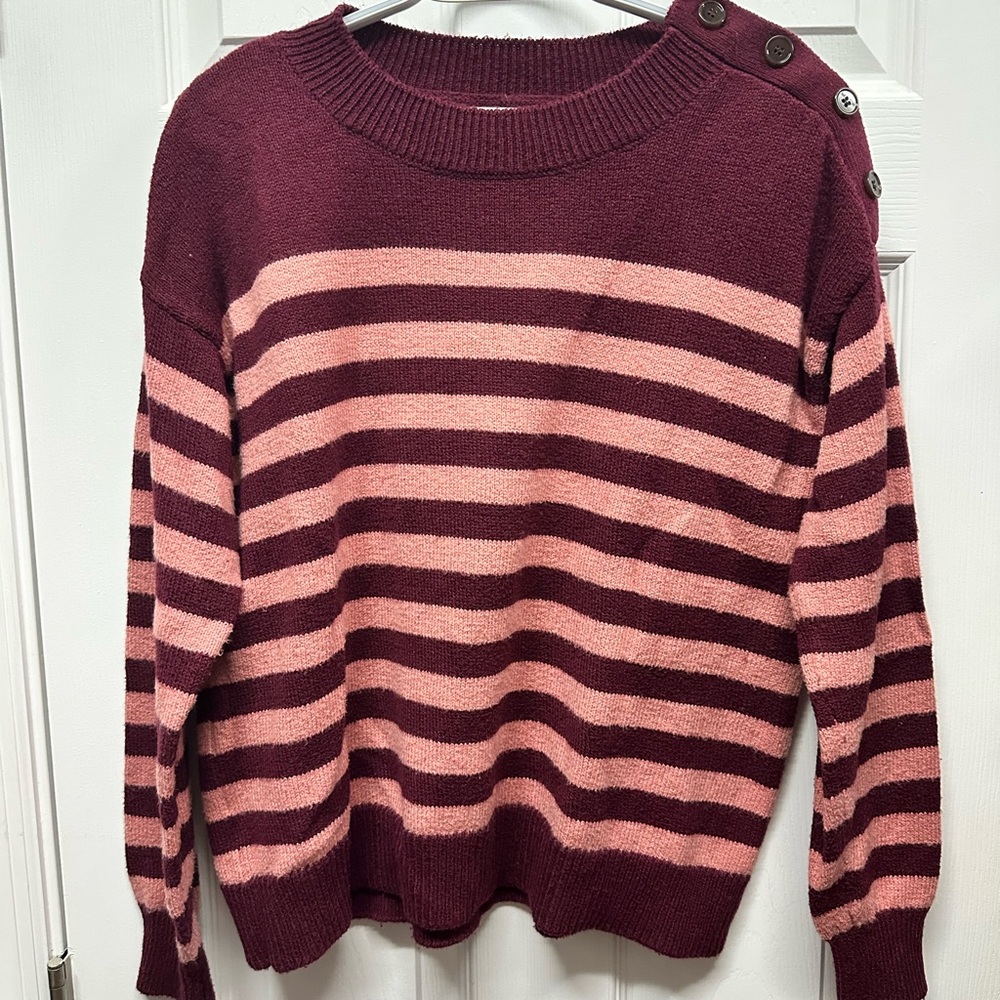 LOFT Burgundy and Pink Striped Sweater